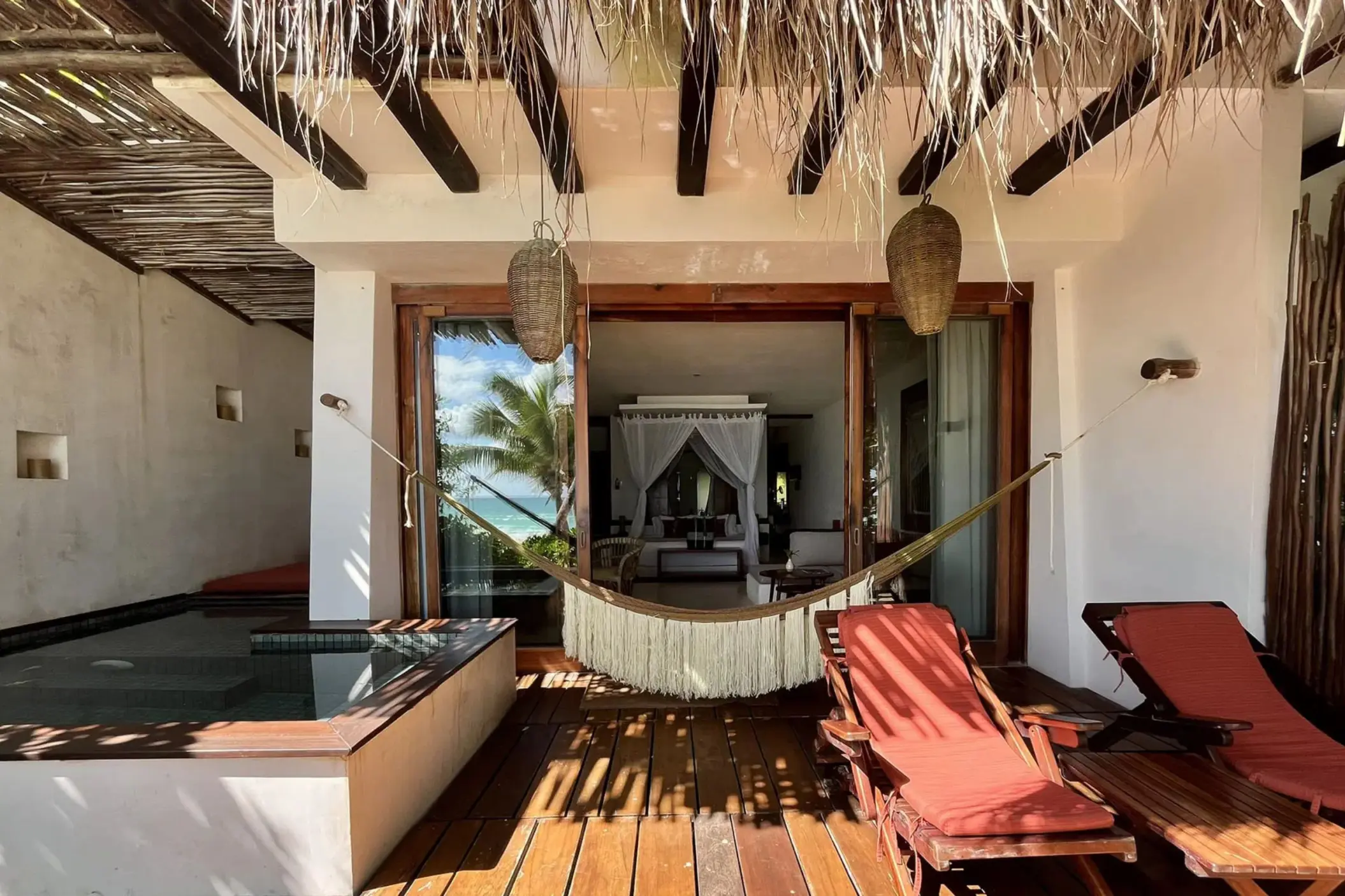 junior suite terrace with loungers and plunge pool at The Beach Tulum Hotel