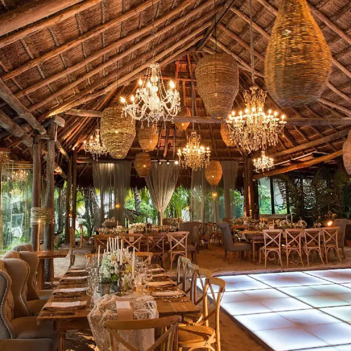 reception setup with dance floor at The Beach Tulum Hotel