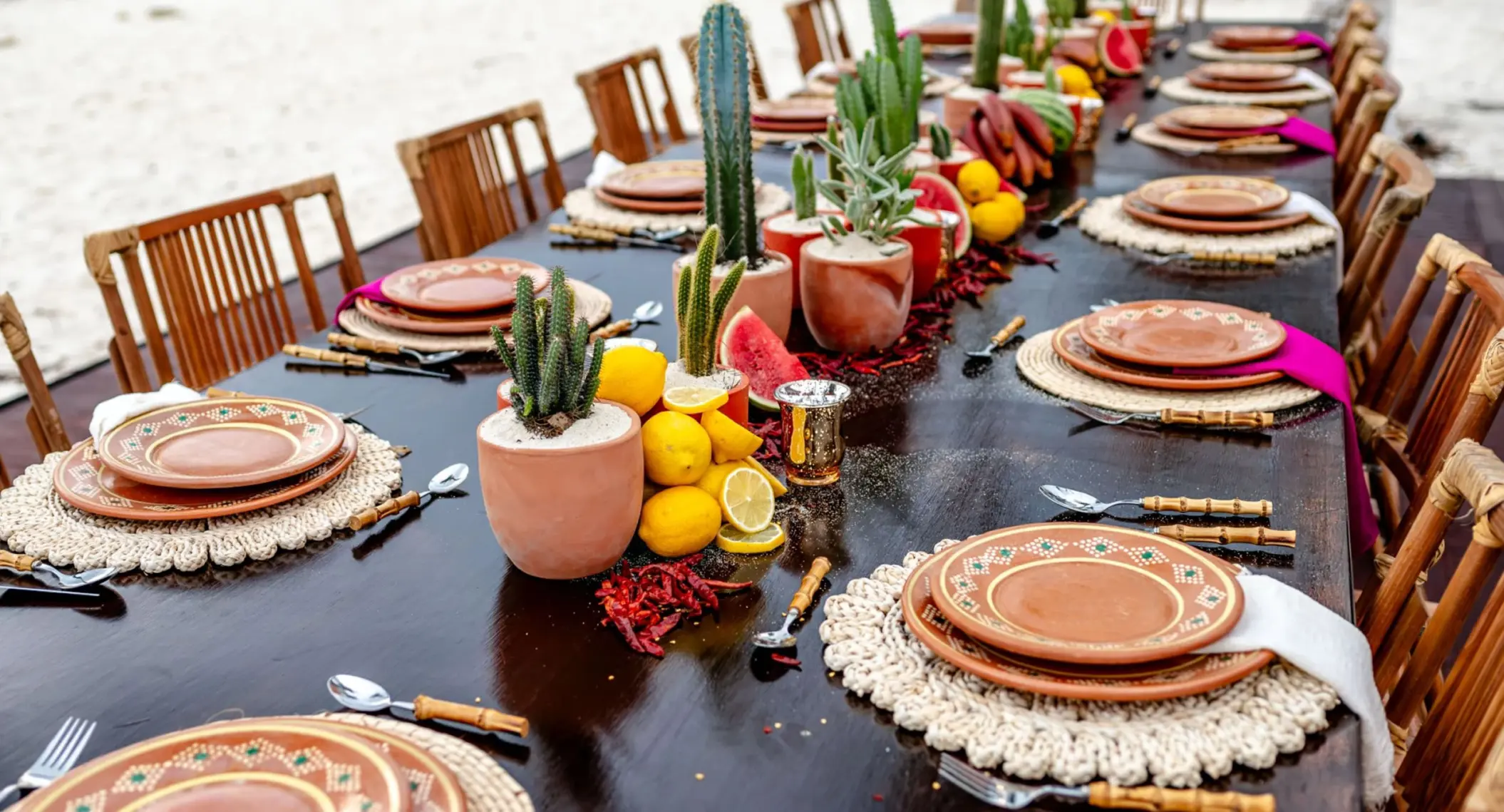 beach reception table setup at The Beachfront by The Fives