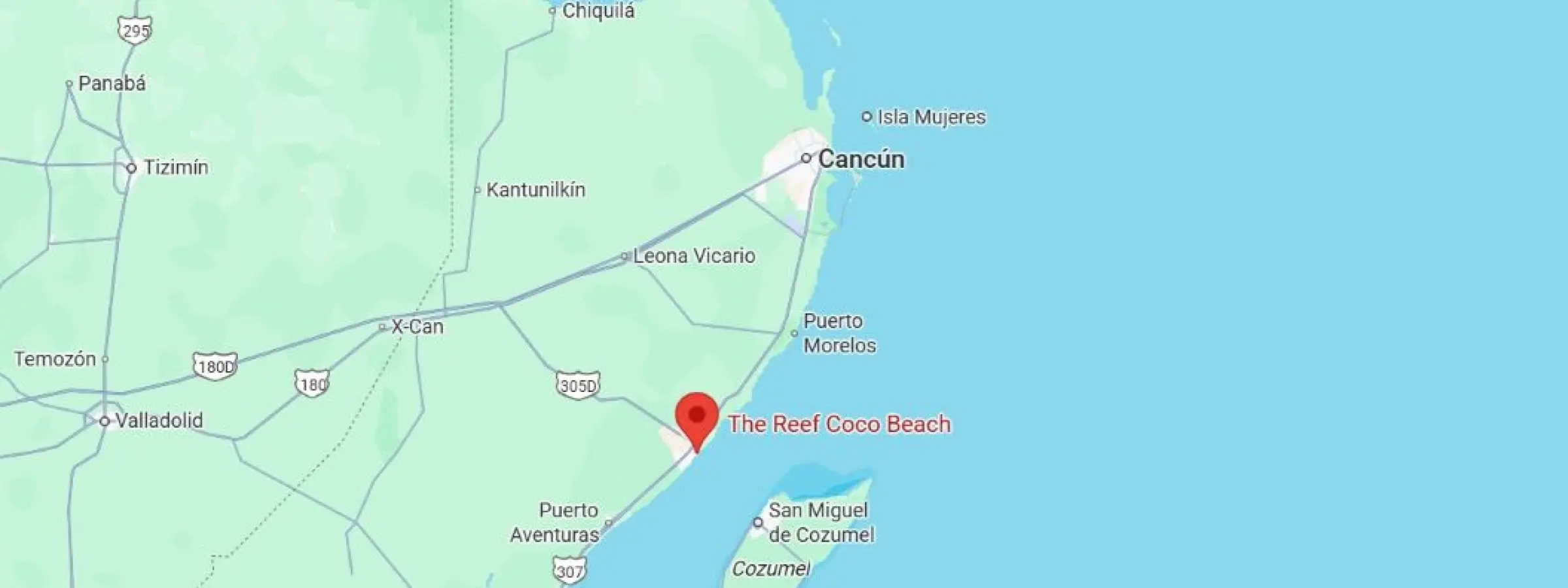 map showing location of The Reef Coco Beach in Mexico