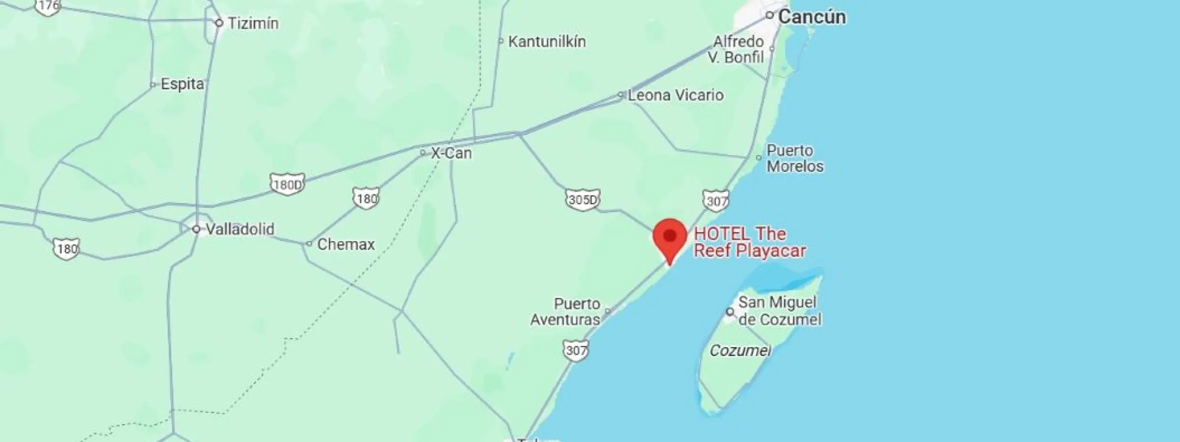 map showing location of The Reef Playacar in Mexico