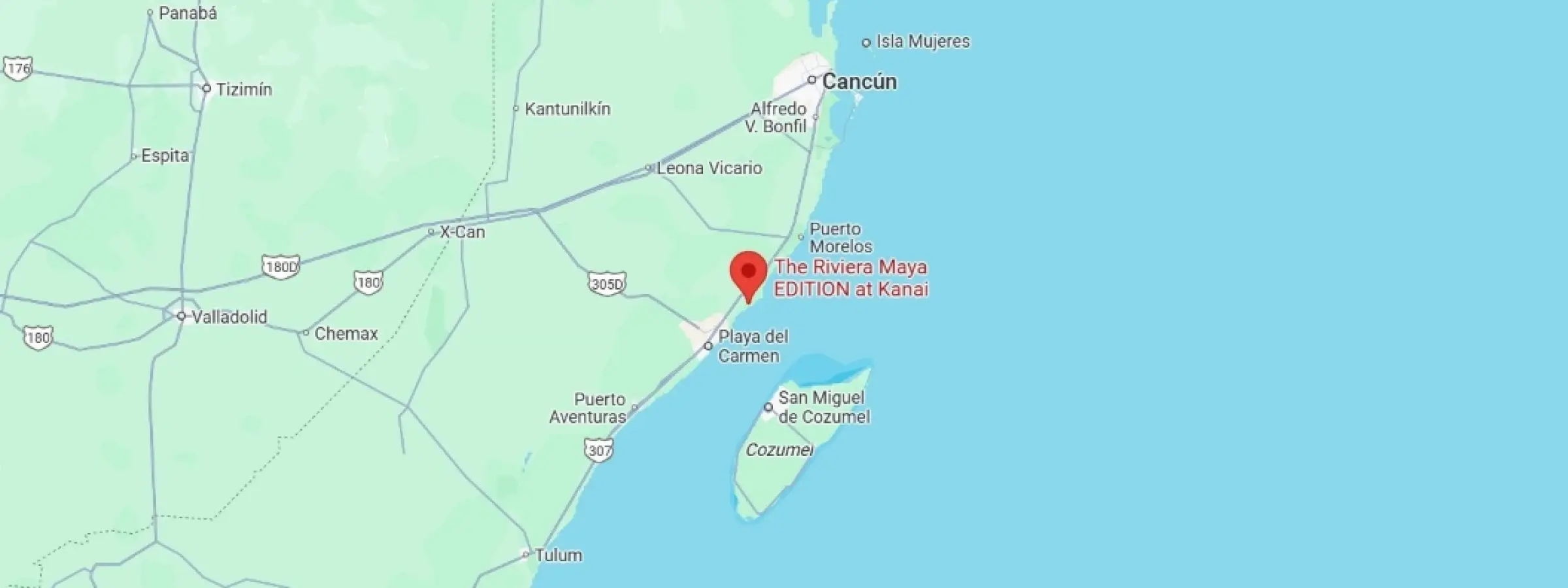 map showing location of The Riviera Maya EDITION at Kanai in Mexico