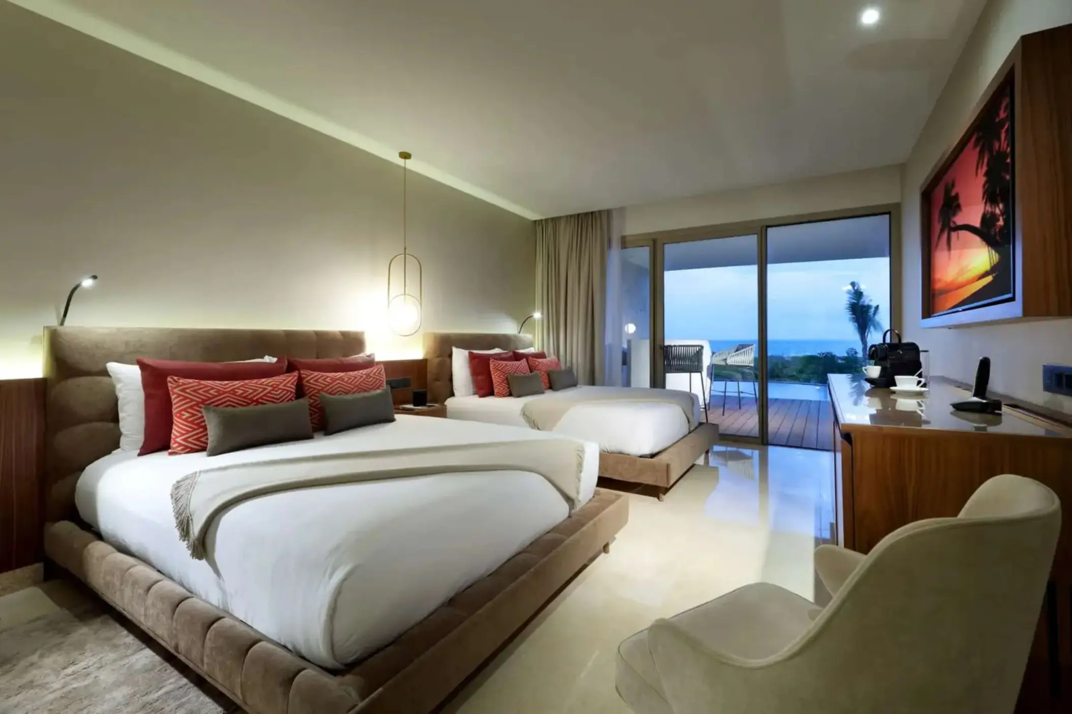 suite with two beds and ocean view at trs coral hotel
