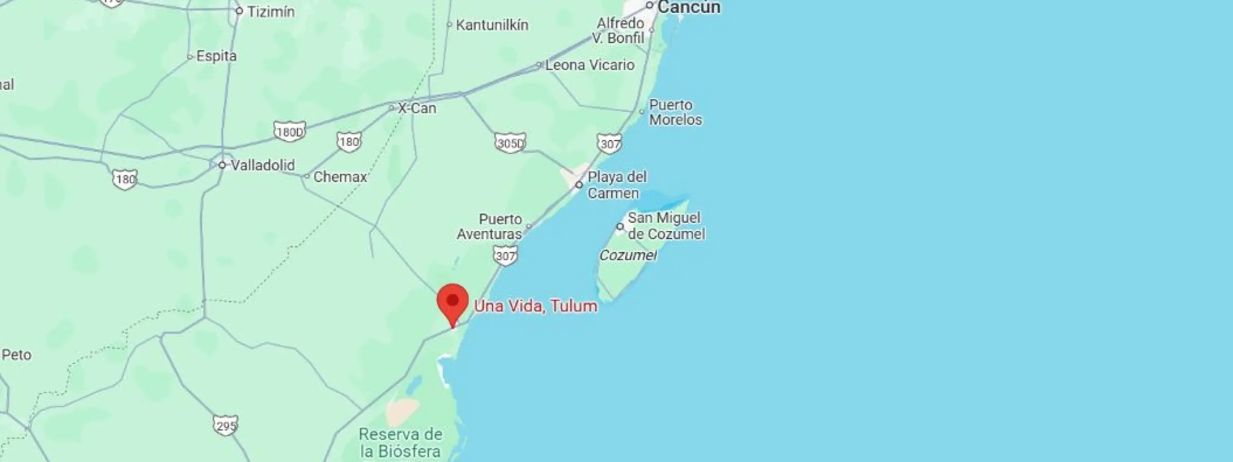 map showing location of Una Vida Tulum in Mexico