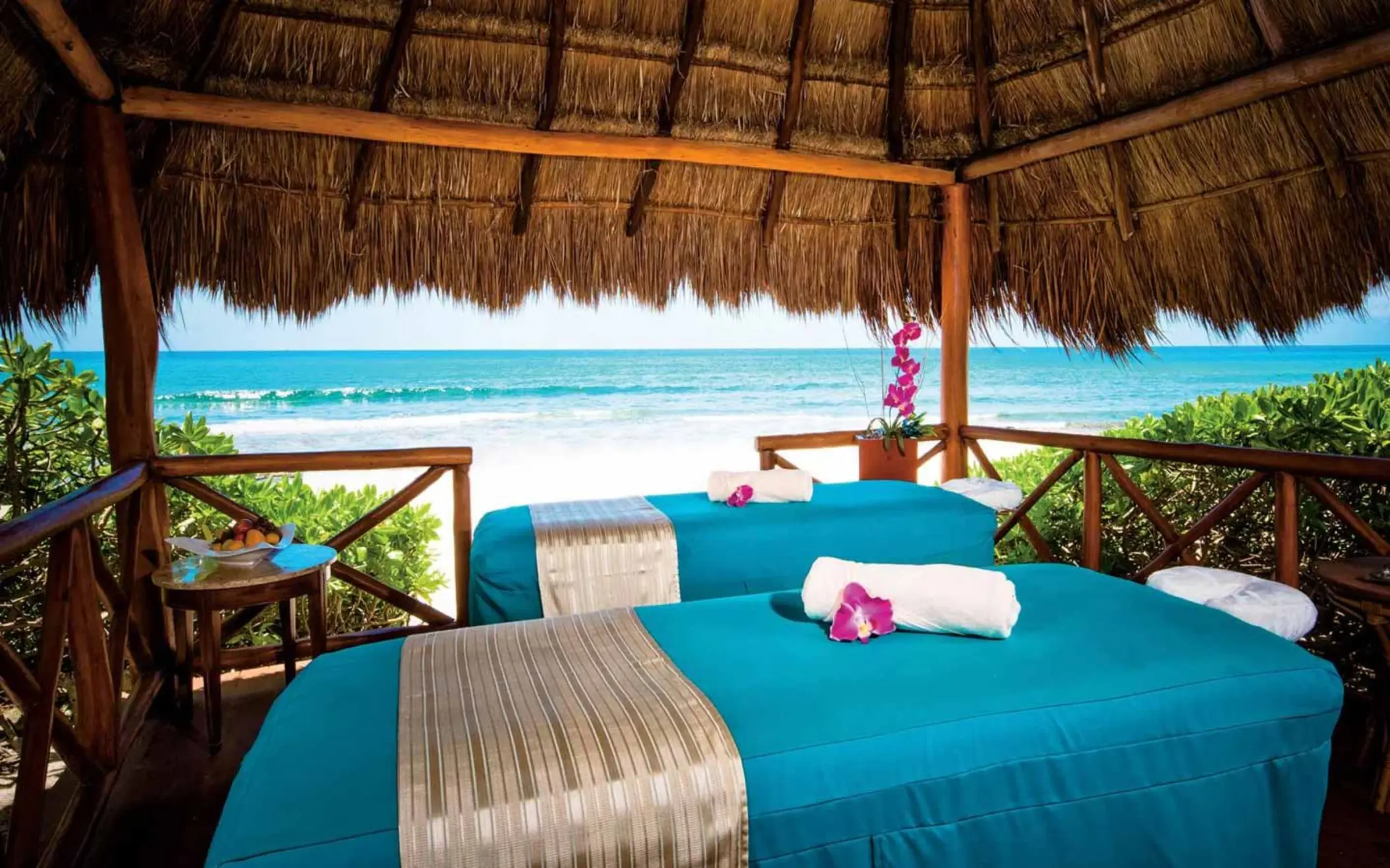 beachside massage setup at Valentin Imperial Riviera Maya