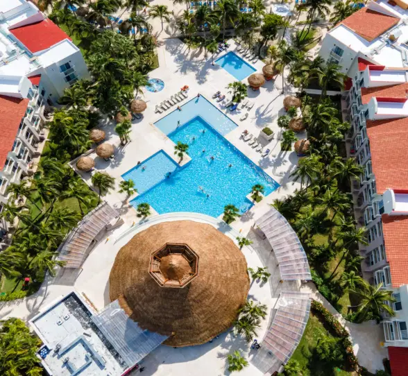 aerial view of the pools and buildings at Viva Azteca by Wyndham