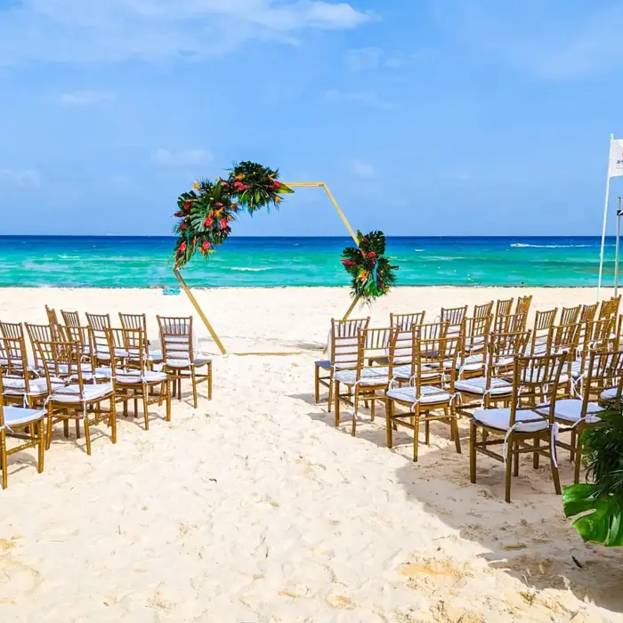 beach ceremony setup at Viva Azteca by Wyndham