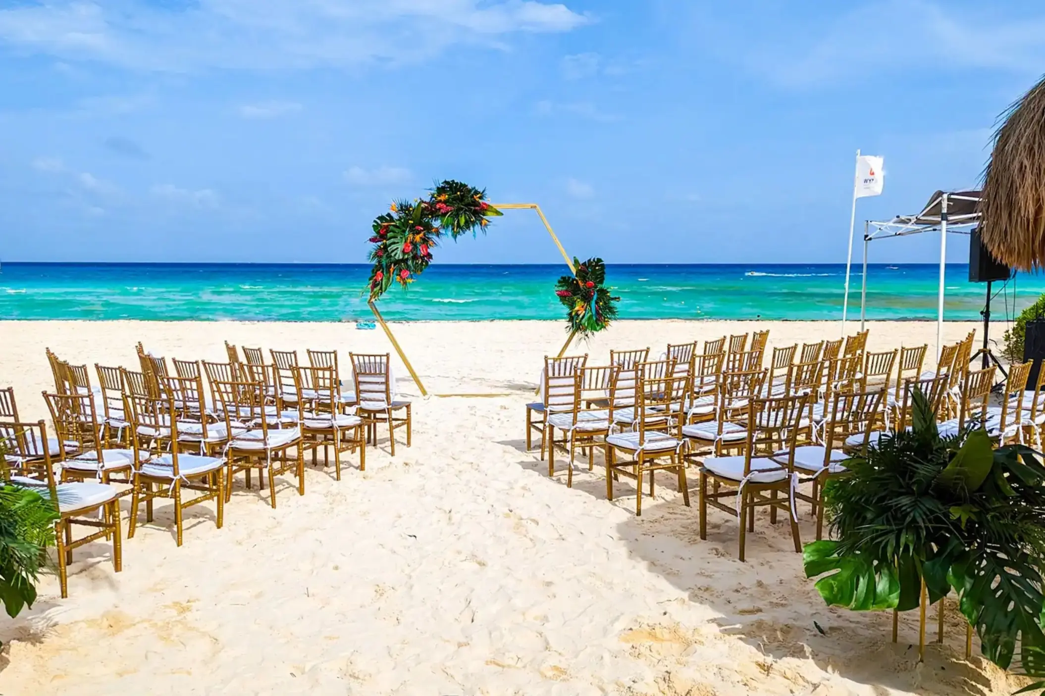 beach ceremony setup at Viva Azteca by Wyndham