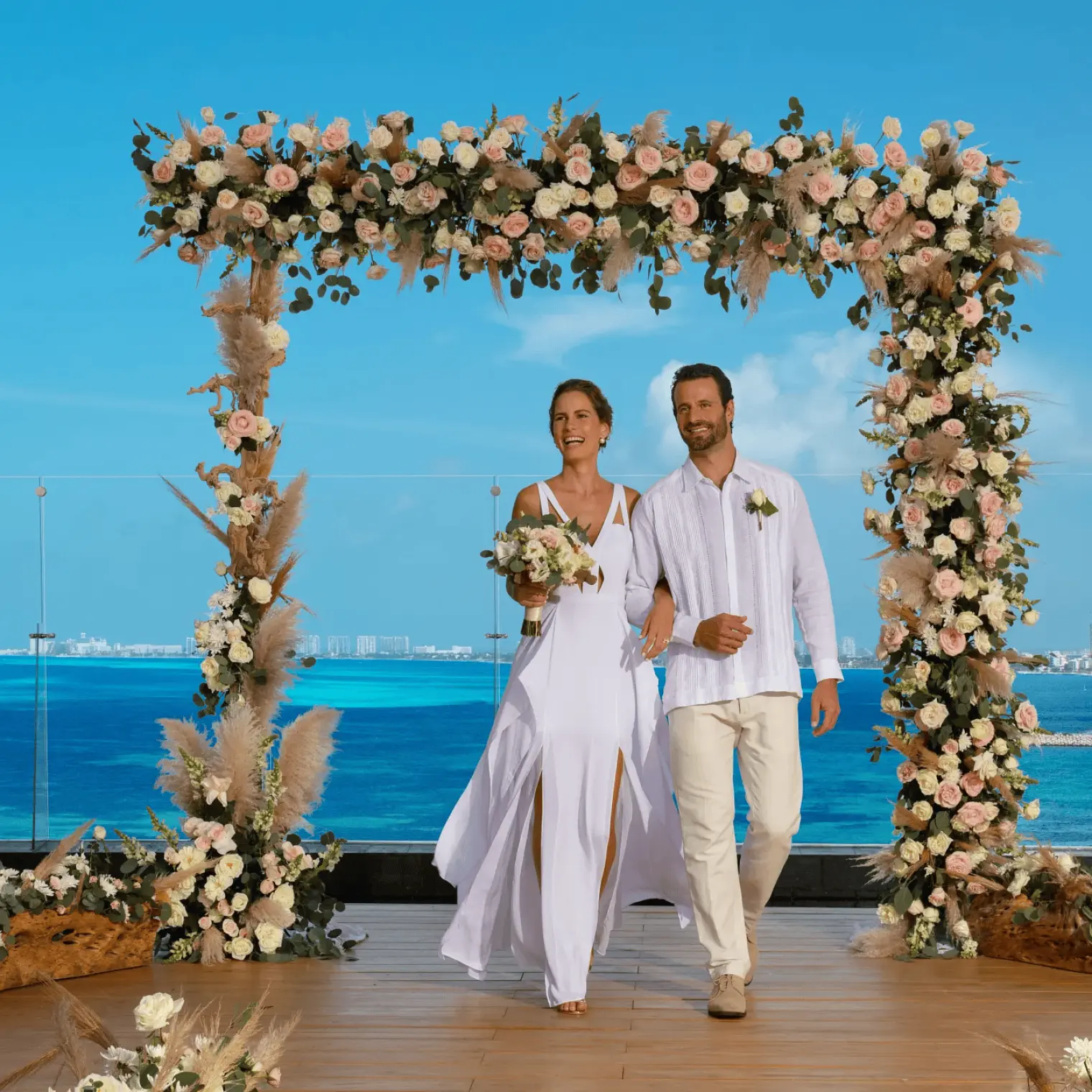 bride and groom at dreams vista cancun